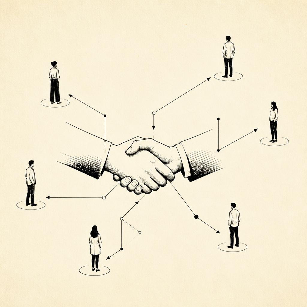 A handshake at the center of a referral network